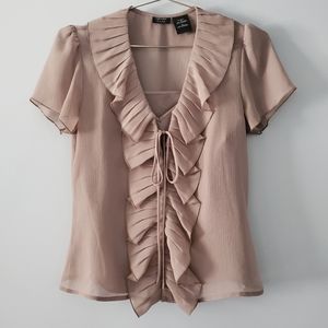 New Nicole Miller Short Sleeve Sheer Two Piece Ruffle Blouse Size 10